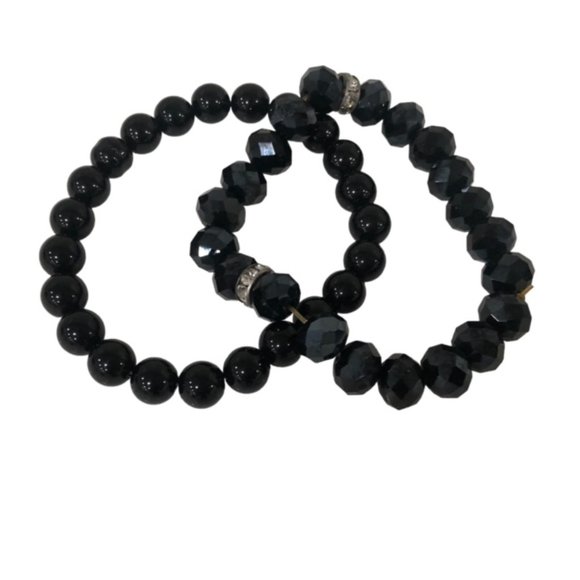 2 Pcs Set Stretchy Bead Bracelets For Women Black - Picture 3 of 5